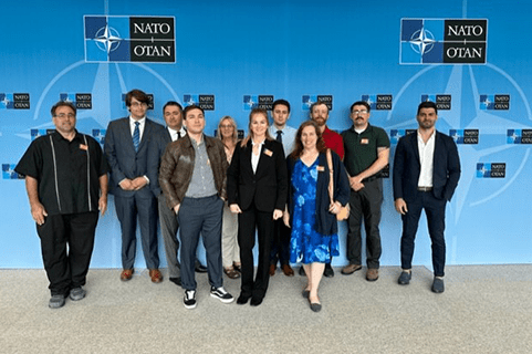 Angelia Keever and her study abroad group as they attended briefings at NATO in Brussels, Belgium.