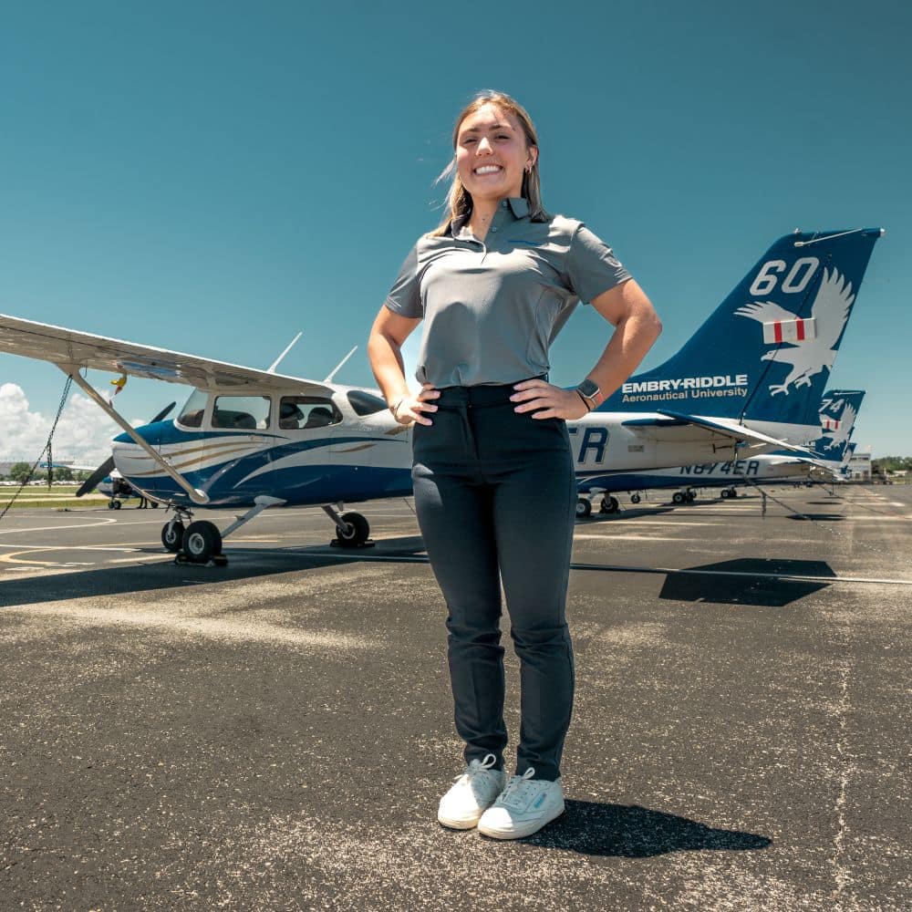 B.S. in Aeronautical Science major Emma Kirschenheiter ('25) has amassed more than 100 hours of flight time since fall 2021. (Photo: Embry-Riddle / Joseph Harrison)