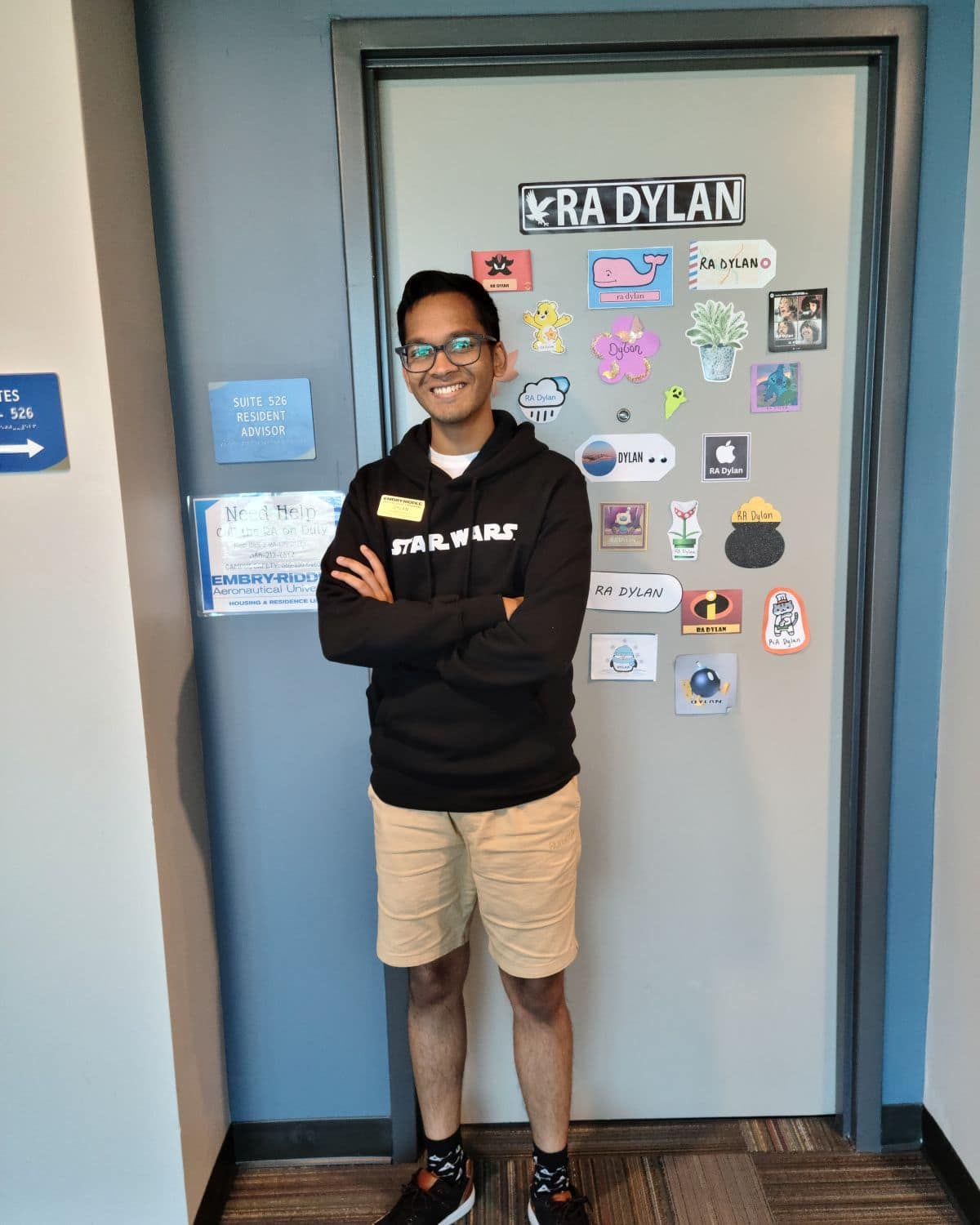 Dylan Kowlessar on his last day as a Resident Advisor in Spring 2023 at New Residence Hall 2. (Photo: Brianne Miller)