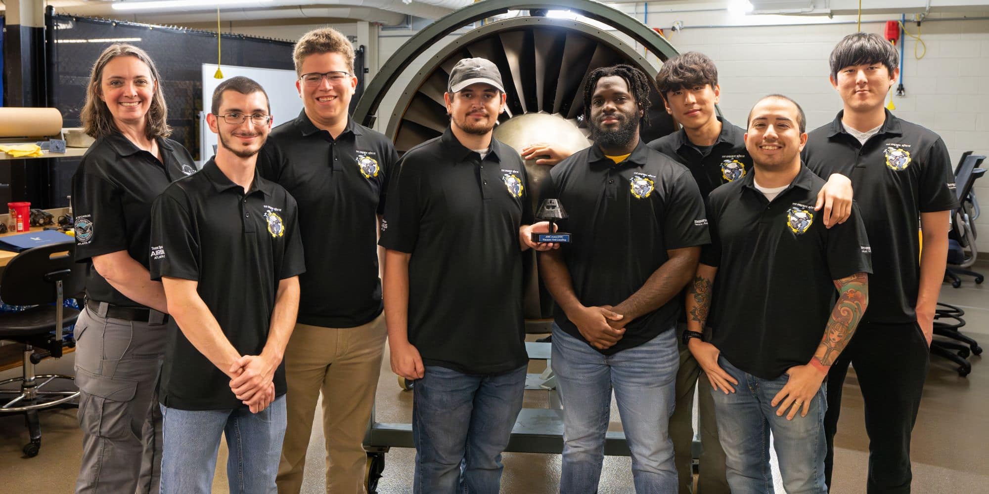 Philip Kwiecinski (third from left) and the Smokin’ Rivets AMS team that competed at the 2023 Aerospace Maintenance Competition. (Photo: Embry-Riddle / Bernard Wilchusky)