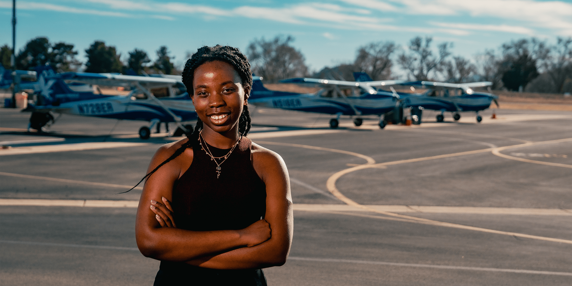 Megan Yaa Amoako at Embry-Riddle Aeronautical University’s Flight Line in Prescott, Arizona. (Photo: Embry-Riddle / Connor McShane)
