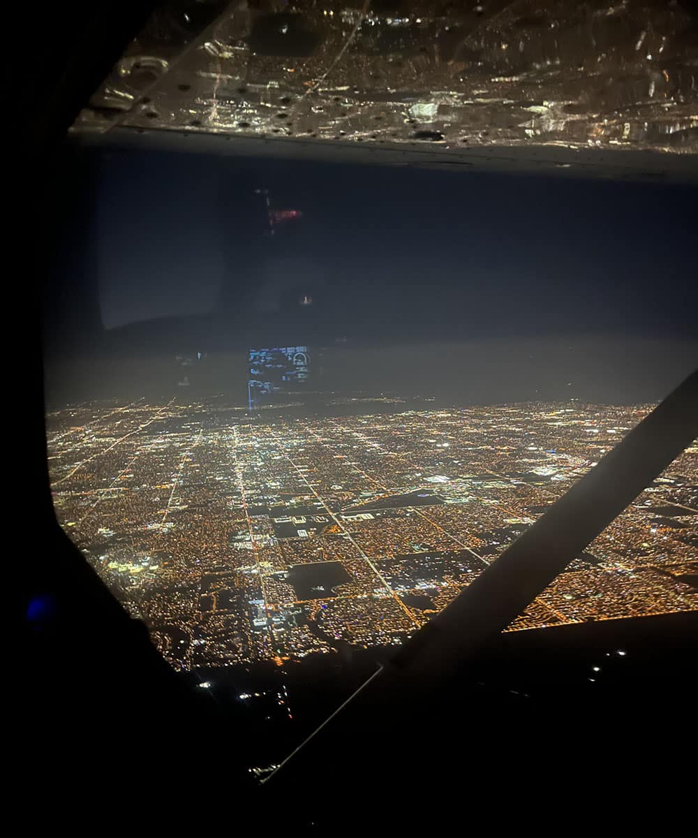 The lights of Phoenix sparkle in this photo taken from a Cessna 172 above the city. (Photo: William Bourdeau)