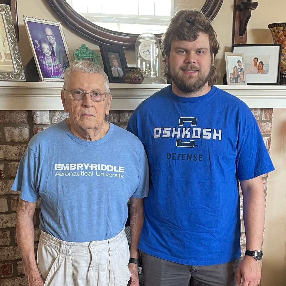 Although separated by 60 years, Bob Slaughter (’61) and his grandson Brady (’21) are proud of being Eagle grads and taking advantage of everything an Embry-Riddle education offers. (Photo: Brady Slaughter)