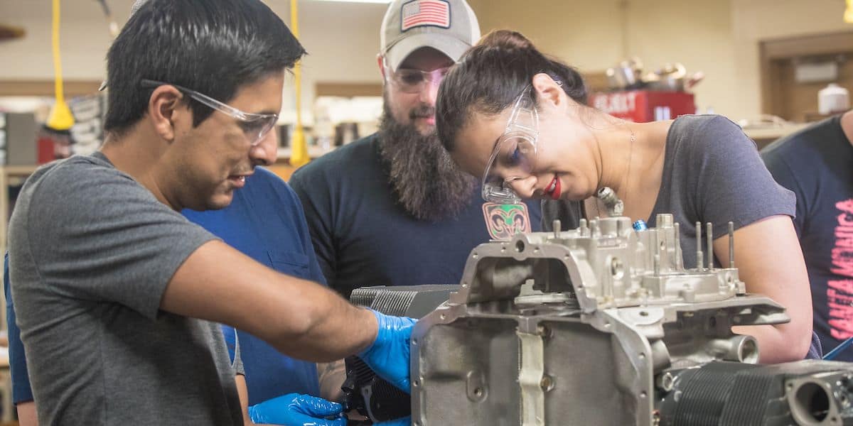 Students in Embry-Riddle's Aviation Maintenance Science laboratory