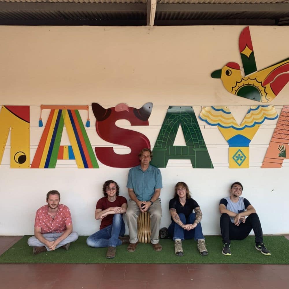 From left to right; Ethan Mizer, Benjamin Heinz, Dr. Jeff Brown, Izel Tuncer and Eric Suarez pose under a “Masaya” sign, the name of a city they visited in Nicaragua. (Photo: Izel Tuncer)