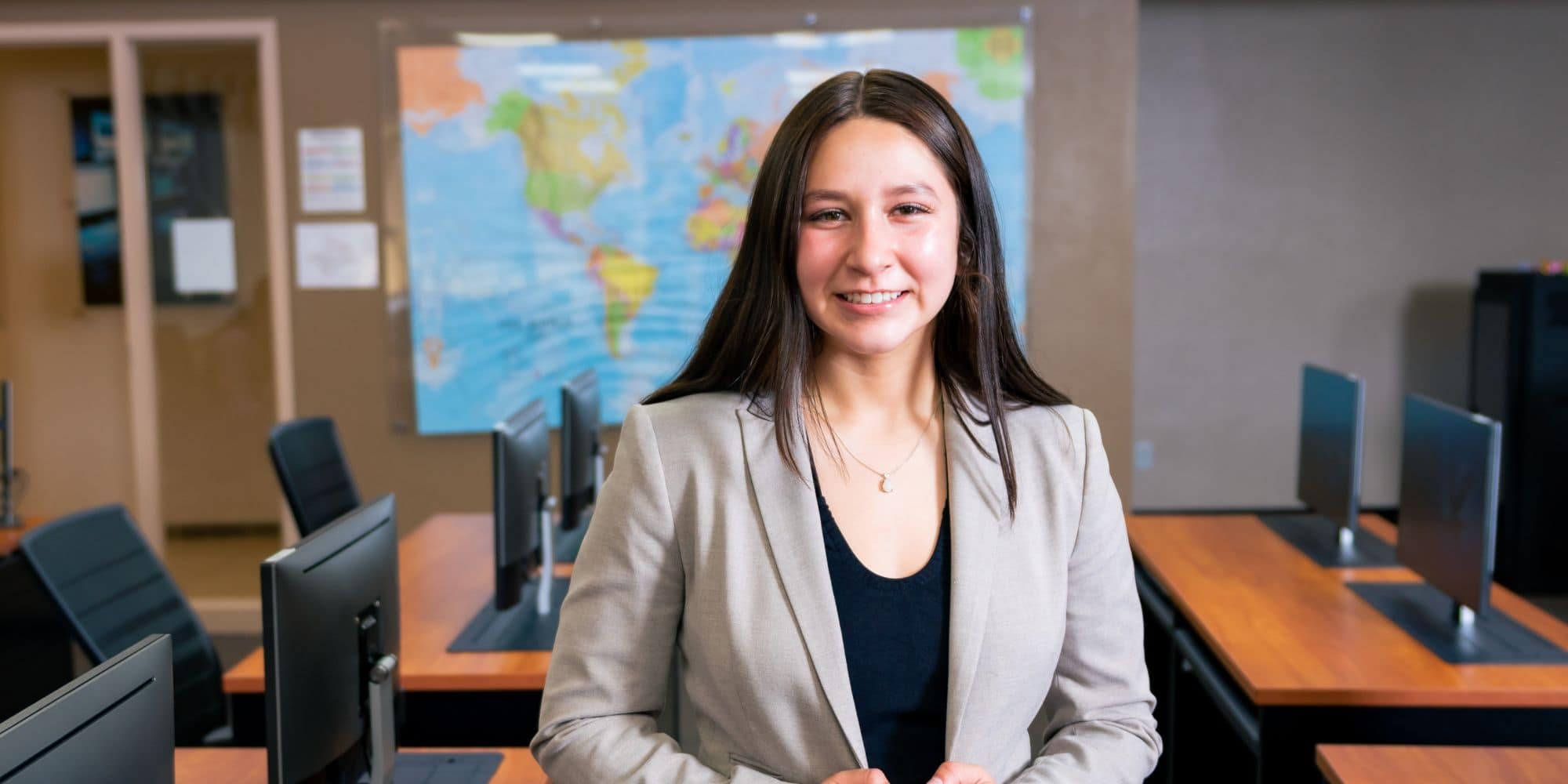 Faith Vasquez ('25) was inspired to major in Global Business and Supply Chain Management after observing the affects the pandemic had on the global supply chain. (Photo: Embry-Riddle/Connor McShane)