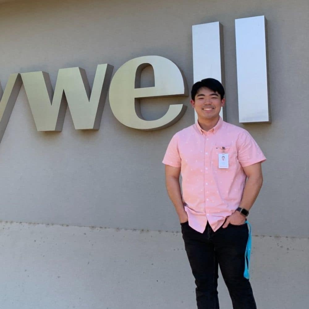 Electrical Engineering senior Drew Yoshida ('23) outside of Honeywell during his internship in Summer 2022. (Photo: Drew Yoshida) 