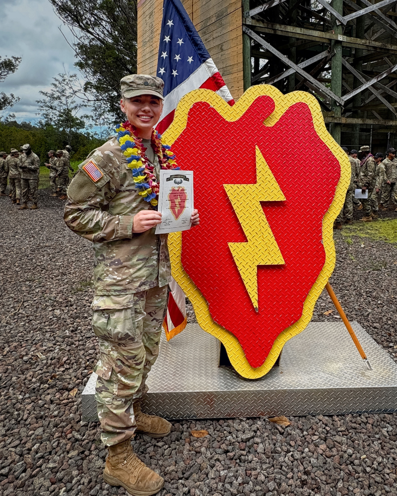 Barrett and a red sign with a lightning bolt.