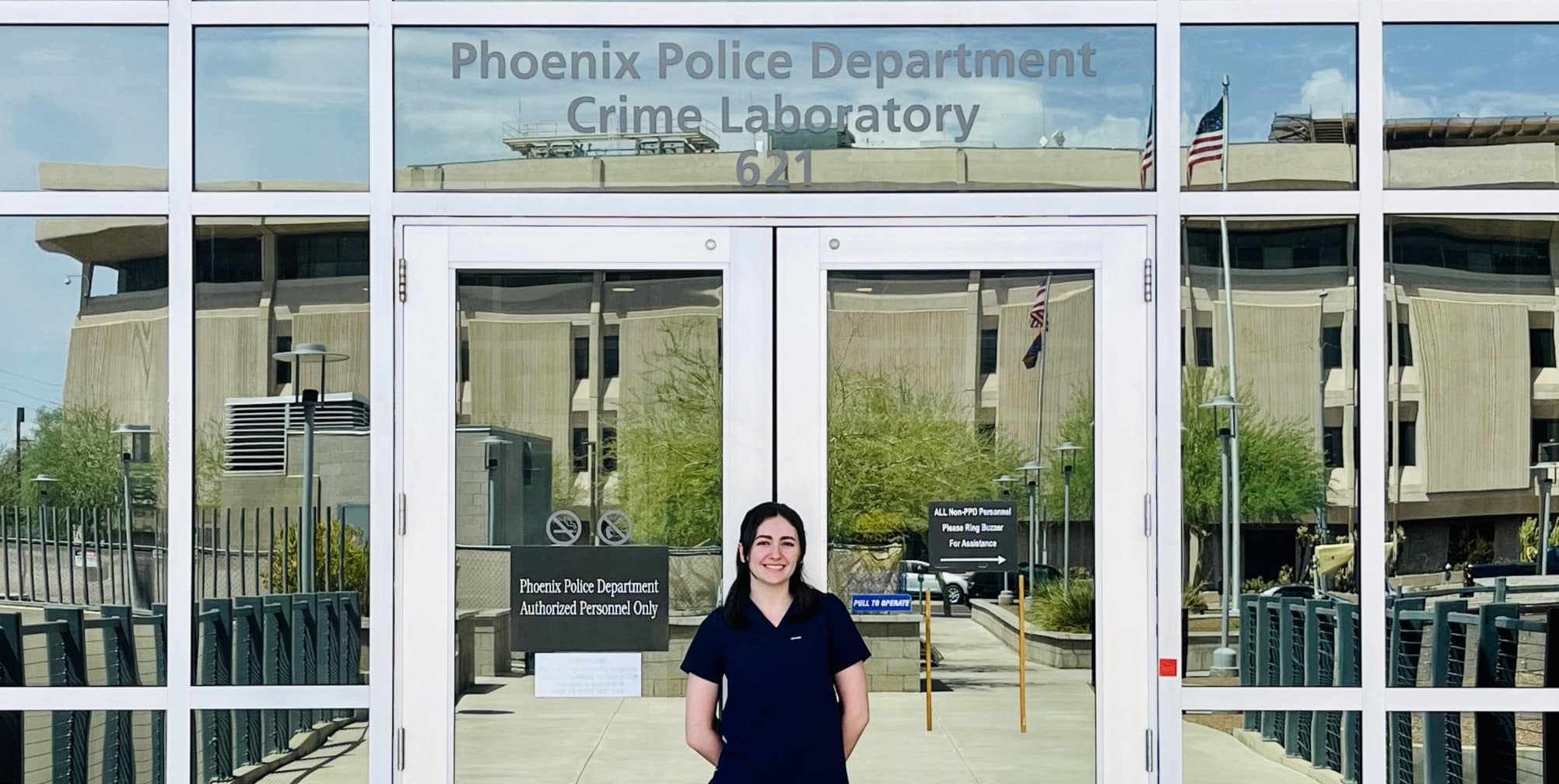 Gabby outside of the Phoenix Police Department