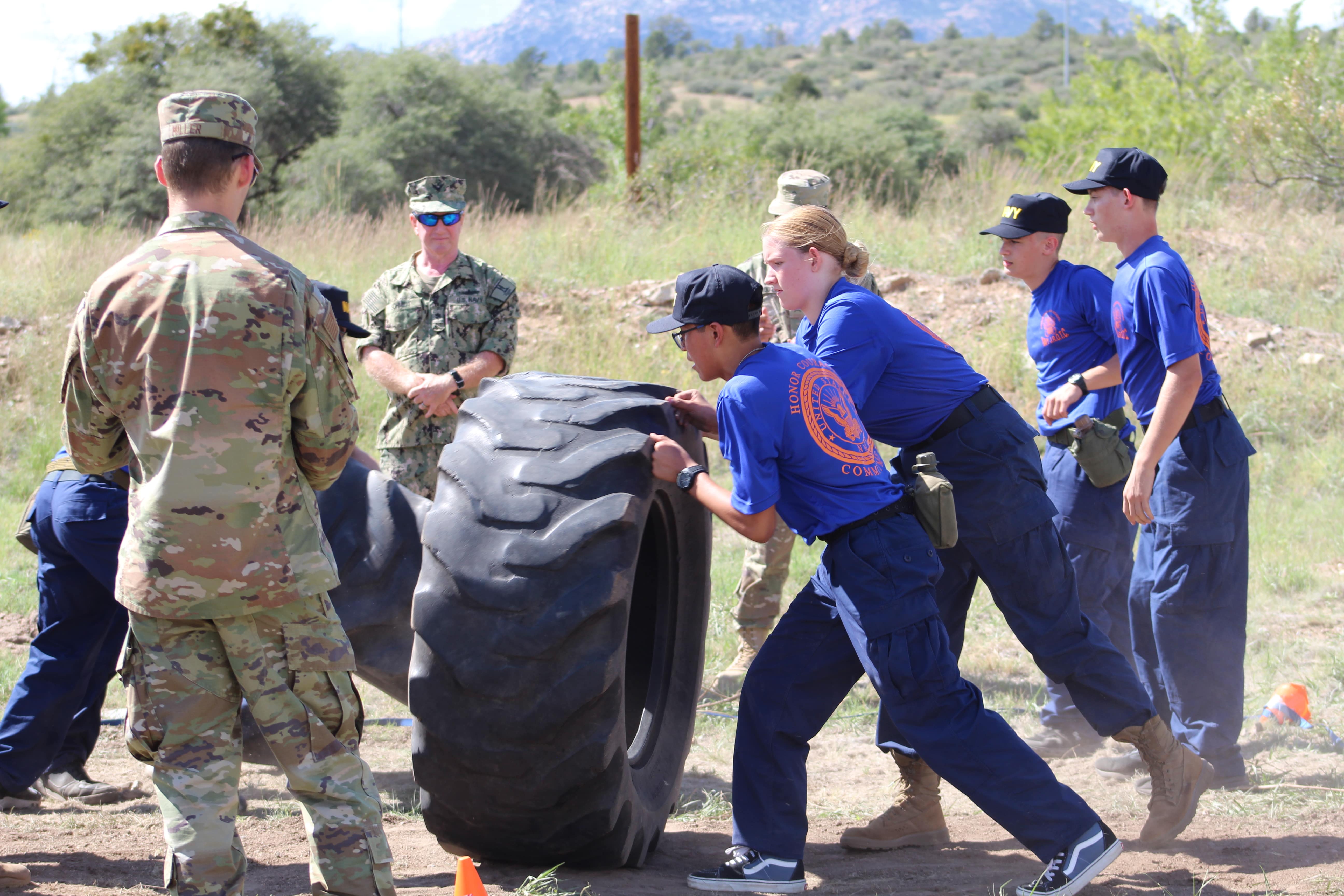 JROTC Cadets participate in the Raiders Tire Flip competition (Photo: Cadet Evelyn Ackerman)