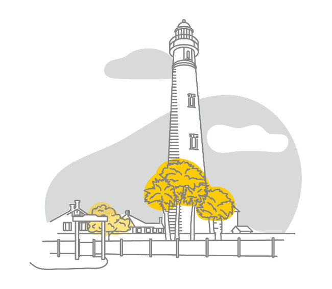 A flat illustration of a lighthouse.