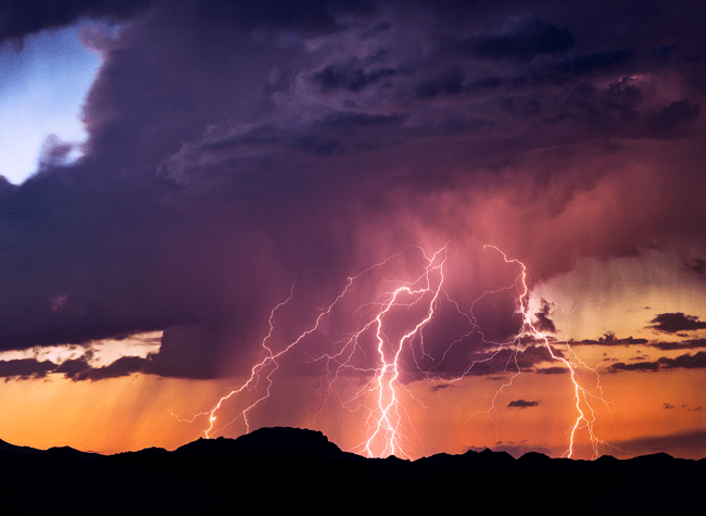 Monsoon storm with lightning in Prescott, Arizona