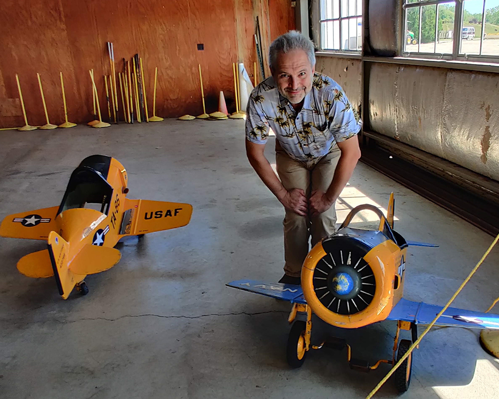 At the EAA Aviation Museum in Oshkosh, Wisconsin, Eugene Pik checks out a display of plane-themed bicycles. (Photo: Eugene Pik)