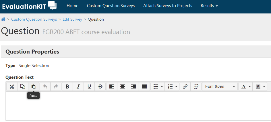 Question Text option in EvaluationKit
