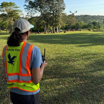 Student flying a drone