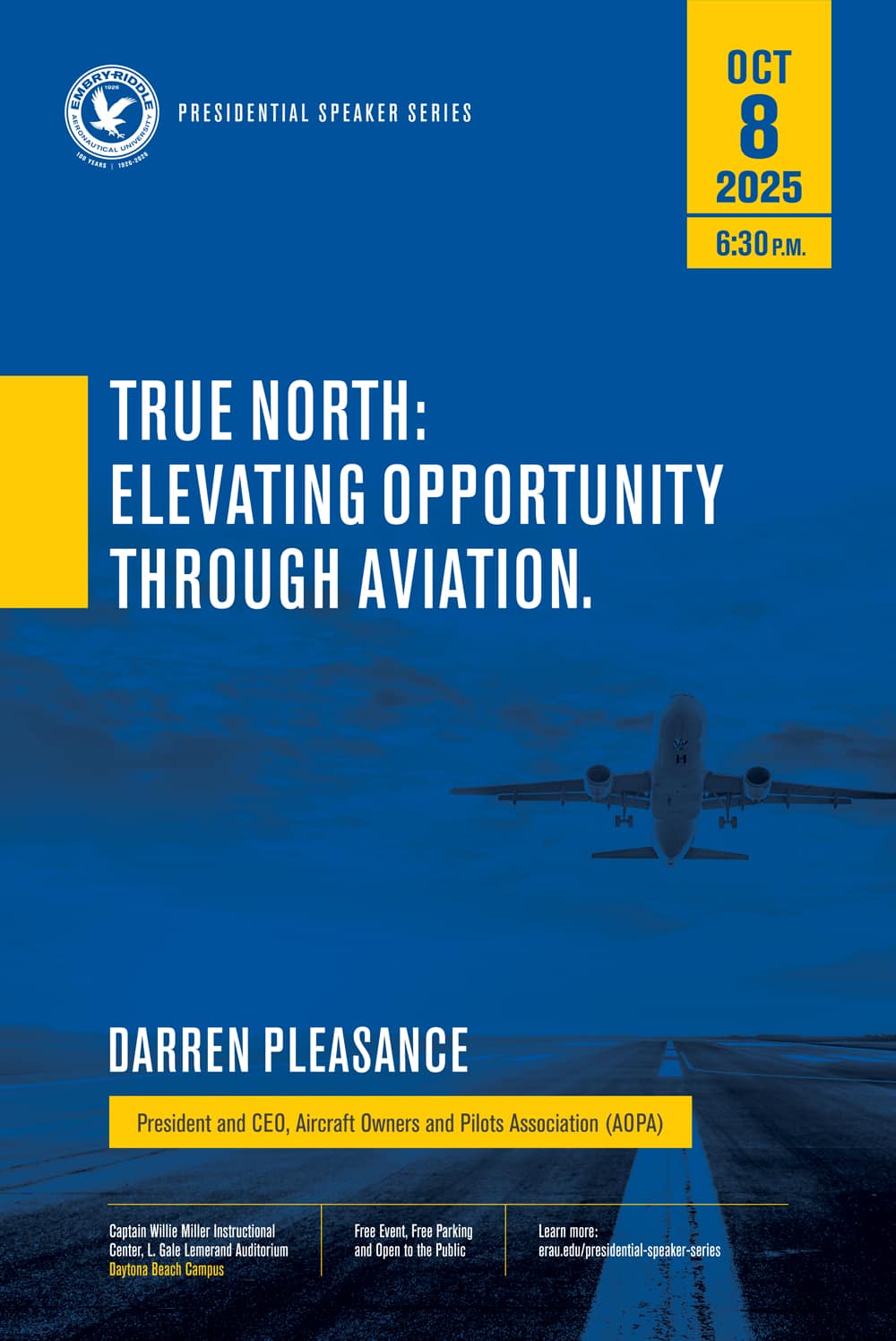 Presidential Speaker Series poster for Darren Pleasance