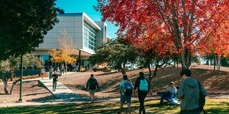 Prescott Campus students walk to and from Hazy Library