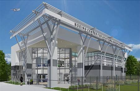 Artistic rendering of the future Center for Aviation and Aerospace Safety on the Daytona Beach campus. 