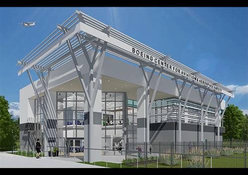 Artistic rendering of the future Center for Aviation and Aerospace Safety on the Daytona Beach campus. 