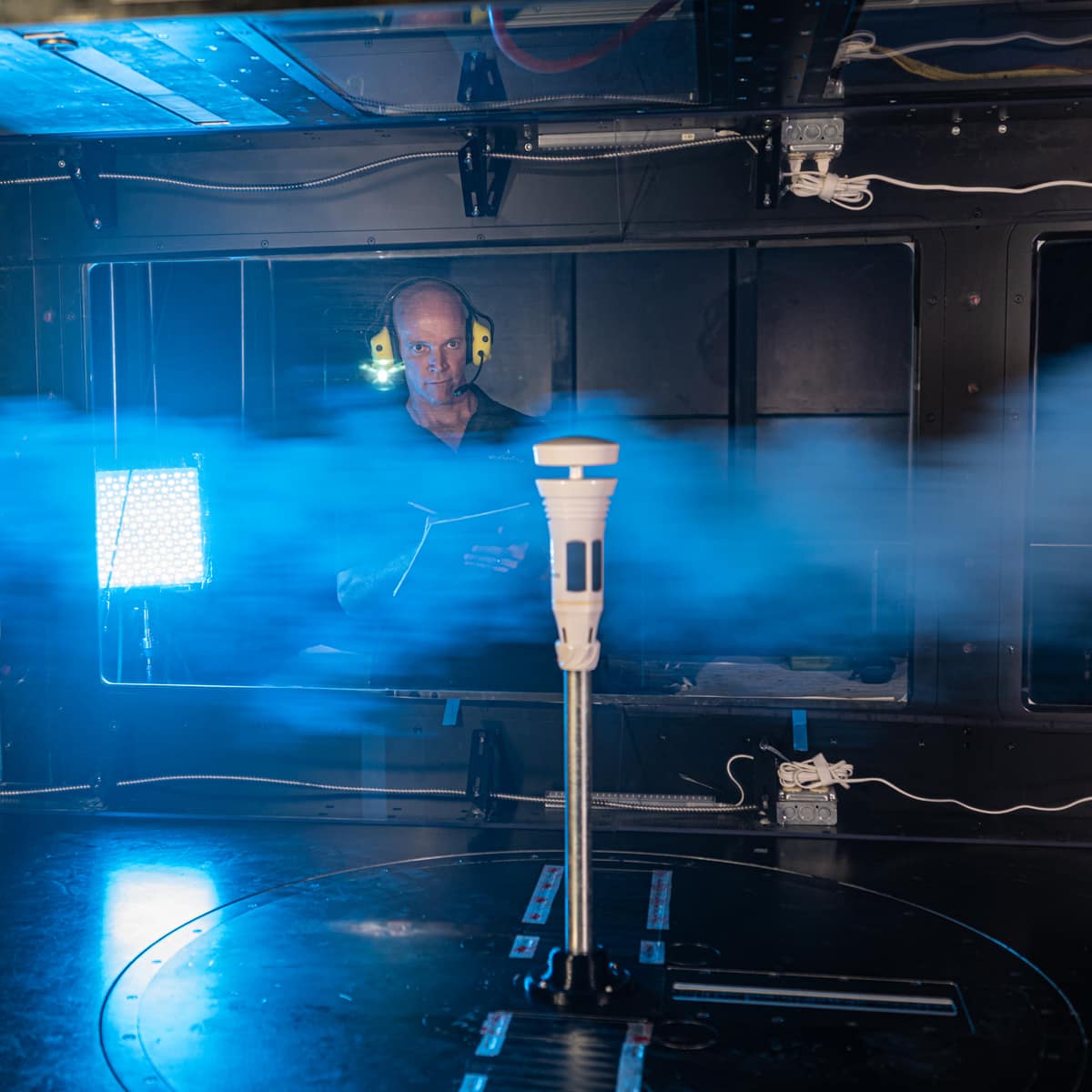 Experiment in wind tunnel
