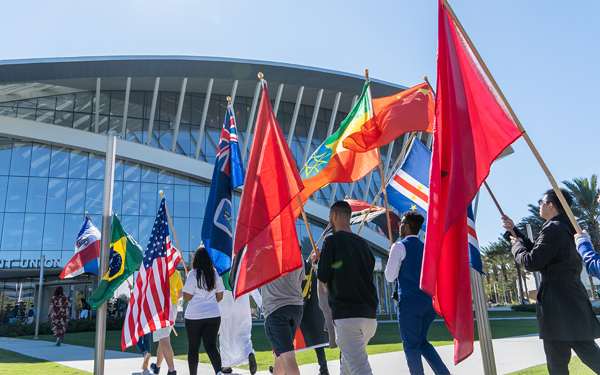 Students March with International Flags