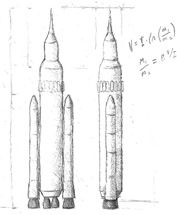 pencil sketch of a rocket